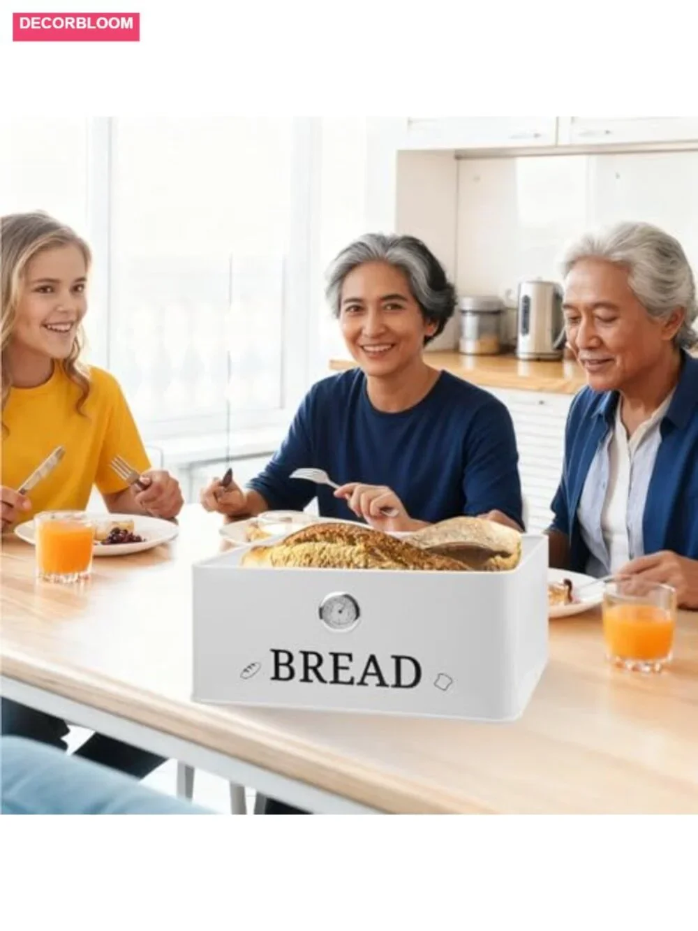 Bread Box with Bamboo Lid Cutting Board Hygrometer